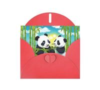 Red WHJSHOP Two happy pandas Prints Greeting Card - High-End Pearlescent Paper Double Sided Pearl Effect Love Buckle Pearl Paper Envelope