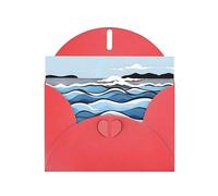 Red WHJSHOP Waves lapping at the rocks Prints Greeting Card - High-End Pearlescent Paper Double Sided Pearl Effect Love Buckle Pearl Paper Envelope