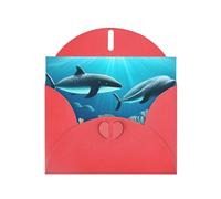 Red WHJSHOP Whales under the sea Prints Greeting Card - High-End Pearlescent Paper Double Sided Pearl Effect Love Buckle Pearl Paper Envelope