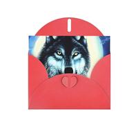 Red WHJSHOP wolf under moon Prints Greeting Card - High-End Pearlescent Paper Double Sided Pearl Effect Love Buckle Pearl Paper Envelope