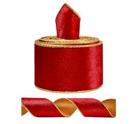 Red Wide Velvet Ribbon Wired for Christmas Tree, Garland, Wreath, 2.5 Inch 5 Yards