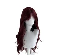 Red wig woman big wave center parted long curly hair daily commuter head set
