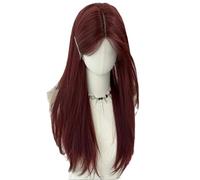 Red wig woman daily lace center parted long straight hair 70cm fashion head set