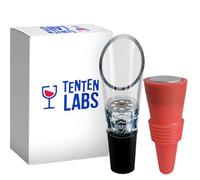 Red Wine Aerator Pourer and Wine Stopper (2-Pack) by TenTen Labs - Premium Wine Decanter Set with Bottle Stopper and Re-Corker - Gift Box Included (Red)