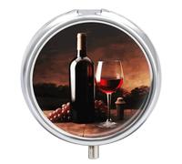 Red Wine and Bottle Pill Box, 3 Compartment Small Pill Case Waterproof Travel Pill Organizer for Pocket Or Purse Portable Mini Medicine Tablet Vitamin Holder Pill Case