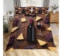 Red Wine and Cheese Small Double Duvet Cover Set, 3D Printed Quilt Cover | 2 Pillowcases, Soft Microfiber, Hidden Zipper, Fade Resistant, All Season, Teens Adults Decor, Grape Pattern, 150x200