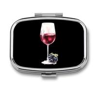 Red Wine and Grape Portable Pill Organizer with 2 Compartments Square Medicine Box Compact Travel Pharmacy Case