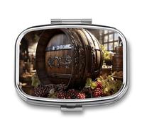 Red Wine Barrel Pill Box Elegant Metal Pill Case with 2 Compartments, Slim Portable Medicine Organizer for Purse, Pocket, Travel