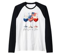 Red Wine Blue 4th of July US Flag Patriotic Independence Day Raglan Baseball Tee