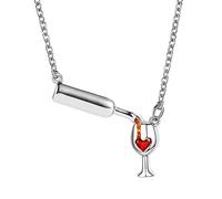 Red Wine Bottle Cup Pendant Necklace, Gold Silver Rose Enamel Heart Necklace for Girlfriend Wife Best Friends Wine Lovers Birthday Gifts Jewelry Gifts for Women Girls, Brass, Agate