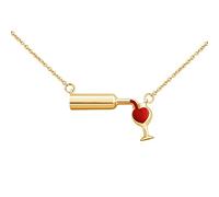 Red Wine Bottle Cup Pendant Necklace, Gold Silver Rose Enamel Heart Necklace for Girlfriend Wife Best Friends Wine Lovers Birthday Gifts Jewelry Gifts for Women Girls, Brass, Agate