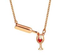 Red Wine Bottle Cup Pendant Necklace, Gold Silver Rose Enamel Heart Necklace for Girlfriend Wife Best Friends Wine Lovers Birthday Gifts Jewelry Gifts for Women Girls, Brass, Agate