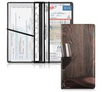 Red Wine Bottle Two Glasses Candle and Red Roses on Brown Wood Leather Driver License Cards Holder, Car Registration and Insurance Card Holder, Leather Card Document Organizer for Men Women