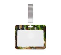 Red Wine Bottles Glass Green Grapes Sliding Id Badge Holder Hard Plastic Work Card Case Name Tag Protector for Nurses Office