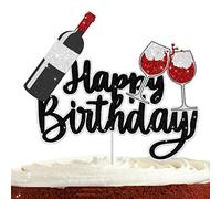 Red Wine Cake Topper for Men Women Cheers Champagne Beer Dating Cake Decorations Wine Party Decorations for 40th 50th 60th Happy Birthday Cake Toppers