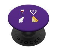 Red Wine, Cat and Cheese This Is What I Love Woman Man PopSockets Adhesive PopGrip