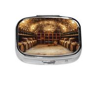 Red Wine Cellar_1 Square Mini Pill Case, Compact Metal Pocket Pill Box with 2 Compartments for Travel
