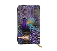 Red Wine Cellar Leather Wallets for Women Man, Wallets Large Billfold with 12 Card Slots,Wallet Passport wallet, Purple Peacock, One Size