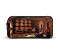 Red Wine Cellar Pencil Case - Large Aesthetic Makeup Bag Multi-Purpose Pencil Pouch Cute Cosmetic Bag with Zipper Closure for Office, Home, Study & Travel