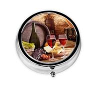 Red Wine Cellar Pill Box with 3 Compartments, Portable Pocket Or Wallet. Pill Box Decorated with Metal Medicine and Vitamin Manager As A Unique Gift