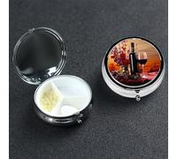 Red Wine Flower Pill Box 3 Compartment Pill Case for Purse or Pocket Small Medicine Organizer with Mirror Travel Pillbox Decorative Metal Vitamin Container Unique Gift