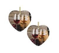 Red Wine Galsses & Grapes With Wooden Christmas Tree Ceramic Hanging Bauble Personalised Xmas Baubles Cute Christmas Ornaments Gifts For Kids Family Friends