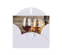 Red Wine Galsses & Grapes With Wooden Pearl Paper Holiday Greeting Card With Envelopes Weddings Party Birthday Invitations Wishes