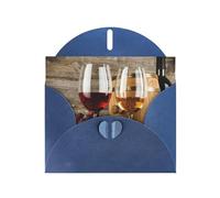 Red Wine Galsses & Grapes With Wooden Pearl Paper Holiday Greeting Card With Envelopes Weddings Party Birthday Invitations Wishes