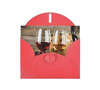 Red Wine Galsses & Grapes With Wooden Pearl Paper Holiday Greeting Card With Envelopes Weddings Party Birthday Invitations Wishes