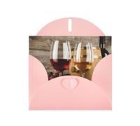 Red Wine Galsses & Grapes With Wooden Pearl Paper Holiday Greeting Card With Envelopes Weddings Party Birthday Invitations Wishes