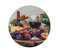 Red Wine Galsses & Grapes with Wooden Print Leather Coaster Set of 6, Round Shape Coasters Table Decorative Coffee Cup Beverage Coasters Wine Beer Bar Coasters for Hot Drinks Table Protection