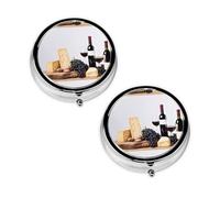 Red Wine Galsses & Grapes with Wooden Print Pill Box 3 Compartment Medicine Pill Case,Portable for Pocket Or Purse Pill Organizer Decorative Metal Medicine Vitamin Organizer Unique Gift