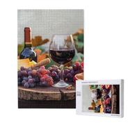 Red Wine Galsses & Grapes with Wooden Printed Jigsaw Puzzle with Storage Box, Wooden Puzzle for Adults and Kids, 1000 Pieces Family Fun Decorative Game
