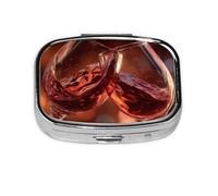 Red Wine Glass Cheers_1 Square Mini Pill Case, Compact Metal Pocket Pill Box with 2 Compartments for Travel