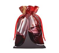 Red Wine Glass Cheers Christmas Drawstring Gift Bag Santa Sack With Cards