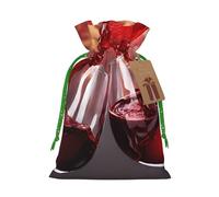 Red Wine Glass Cheers Christmas Drawstring Gift Bag Santa Sack With Cards