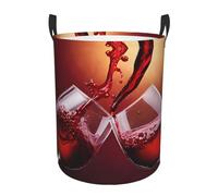 (Red Wine Glass Cheers) Collapsible Circular Laundry Hamper Waterproof Oxford Fabric Clothes Basket with Handles Foldable Storage Bin for Bedroom Bathroom Dorm Toy Towel Blanket Organizer Medium