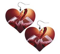 Red Wine Glass Cheers Double-Sided Faux Leather Large Dangle Earrings for Women Heart-Shape Lightweight Spring Winter Decorative Earrings for Holiday Concert Party Decor Gifts