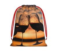 Red Wine Glass Cheers Print Drawstring Gifts Bags,Christmas gift bag | Reusable Fabric,Large Drawstring Pouch,for Men Women Birthday Party,storage bags,party favor bags.
