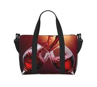Red Wine Glass Cheers Print Large Travel Duffel Bag Foldable Lightweight Weekender Bags, Carry On Overnight Tote Bags, Gym Duffel Bags Hospital Bags Yoga Bags For Women Men, Black, One Size