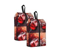 Red Wine Glass Cheers Print Waterproof Shoe Bag Travel Bag with Carry Strap Storage Bag Versatile Cosmetic Bag-2pcs