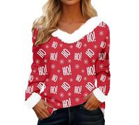 Red Wine Glass Christmas Tree Jumper Women Long Sleeve Sparkly Pullover Xmas Tree Print Sweatshirt Faux FurT rim Sweaters Tops Crewneck T-Shirt Winter Autumn Casual Jumpers Christmas Holiday Blouse