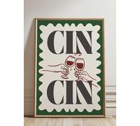 Red Wine Glass Themed Kitchen Dining Living Room Wall Decor Cheers Cin Cin Poster Burgundy Bottle Green Wall Art Print A3 42cm x 29.7cm