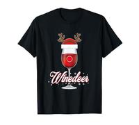 Red Wine Glass With Reindeer Hat Merry Winemas Winedeer T-Shirt