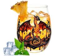 Red Wine Glasses 400ml Cocktail Stemless Glassware with 2D Printed Dragon