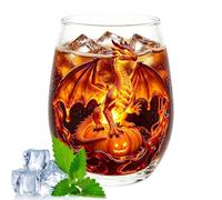 Red Wine Glasses 400ml Stemless Drinkware with 2D Printed Dragon