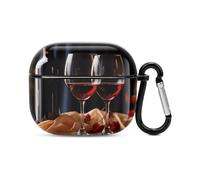 Red Wine Glasses Bluetooth Earbuds Case Cover Full Body Shockproof Protection Hard Case Support Wireless Charging with Keychain Personalized Gift for AirPods 3