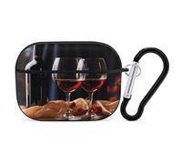 Red Wine Glasses Earbuds Organizer Shockproof Protective Airpods Pro Cover with Carabiner Clip Anti Fall Carrying Earphone Case Cover for Airpods Pro 2nd Generation Black