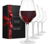 Red Wine Glasses - Set of 4 Hand Blown Large Wine Glasses - Long Stem Wine Glasses, Premium Crystal - Wine Tasting, Wedding, Anniversary, Christmas - 22oz, Clear