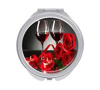 Red Wine in Glasses Red Rose Candle Portable Travel Makeup Mirror, Folding Make Up Mirror, Compact 2X/1X Magnification Mirror for Mom Women Ladies 2.4 x 2.4 inch
